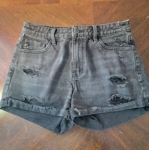 KanCanWomen's Distressed Black Denim Shorts